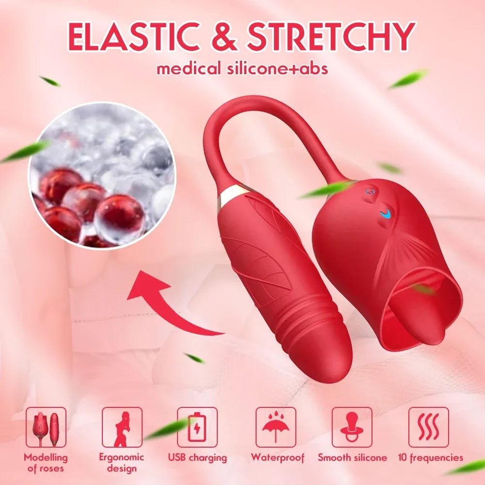 Dildo + Licking Vibrator for Women 2in1